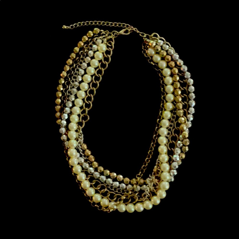 Gold Silver Pearl Layered Necklace